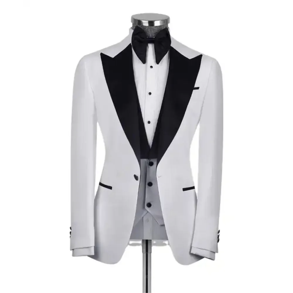 الدعاوى الرسمية الرجال سليم صالح 3 قطع الأسود بلغت ذروتها التلبيب لملابس الزفاف العريس موضة مصممة الرجال الزي معطف سترة بانت #1