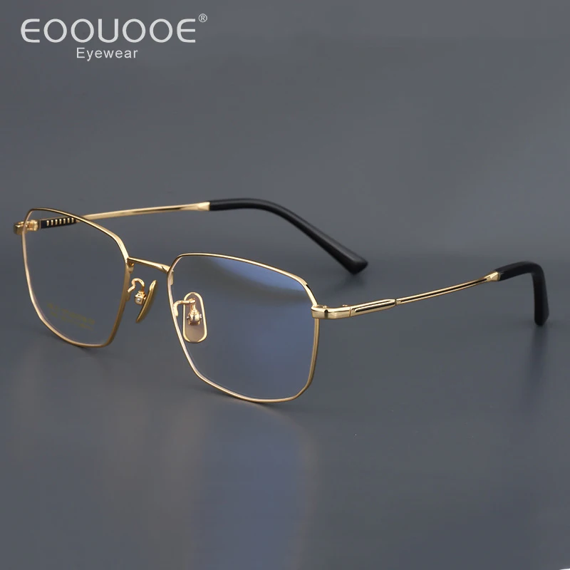 

Eoouooe New Men's Titanium Optics Glasses Myopia Square Anti-Reflection Medical Prescription Lenses Gold Eyglasses