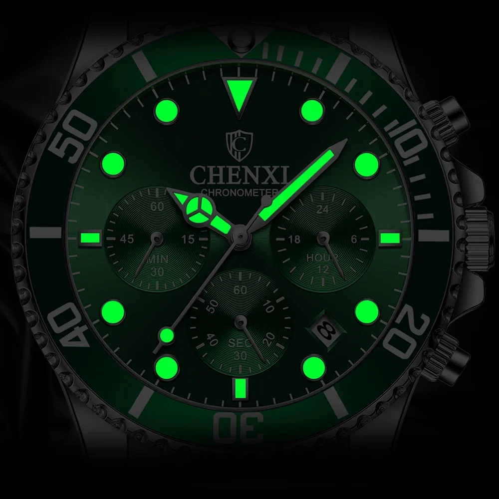 CHENXI Chronograph Quartz  for Watches Mens Business Top Luxury Brand Solid Stainless Steel Waterproof Luminous Date Wristwatch