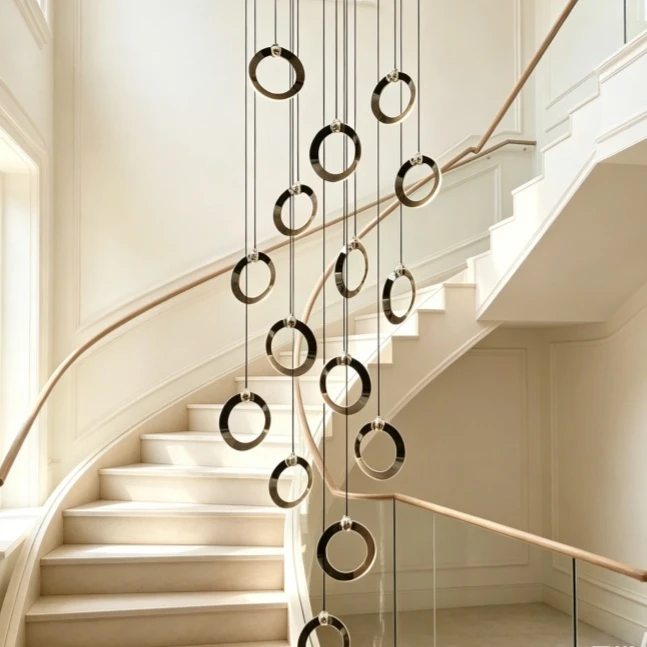 Nordic Chandelier Minimalist Ring Pendant Light Villa Luxurious Attic Living Room Lighting Modern Circular Staircase Chandelier