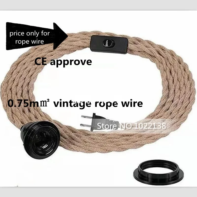 Vintage Rope Twisted Electrical Wire Hemp Rope Woven Textile Wire Twisted Cable Braided Retro Pendant Light Cord 2*0.75mm