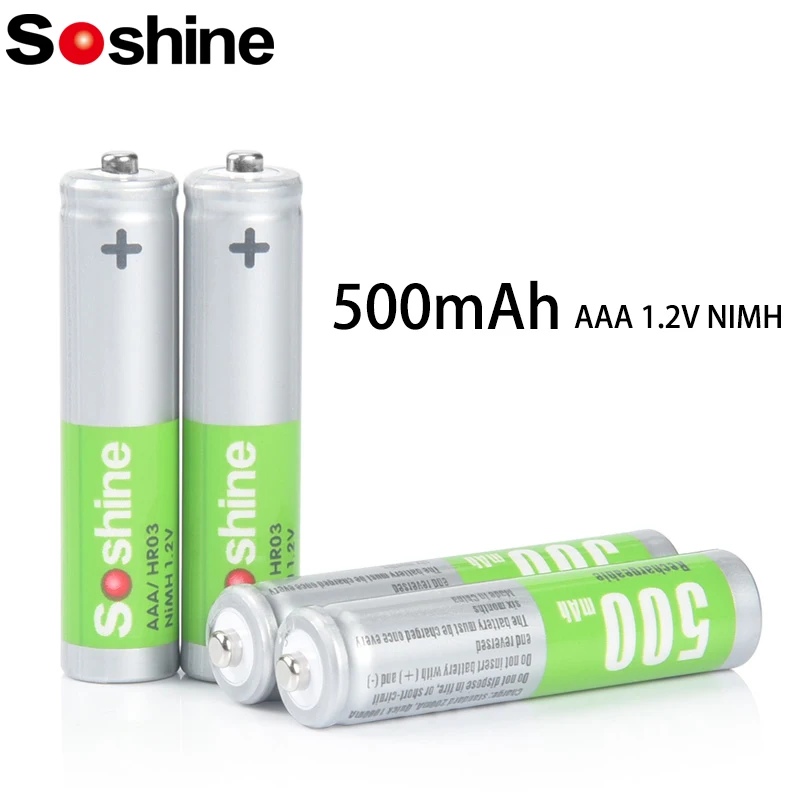 Soshine 4PC Rechargeable Battery AAA 1.2V 500mah Batteries NIMH 500mah Aaa Low Self Discharge Batteries 1000 Times Cycle Nimh