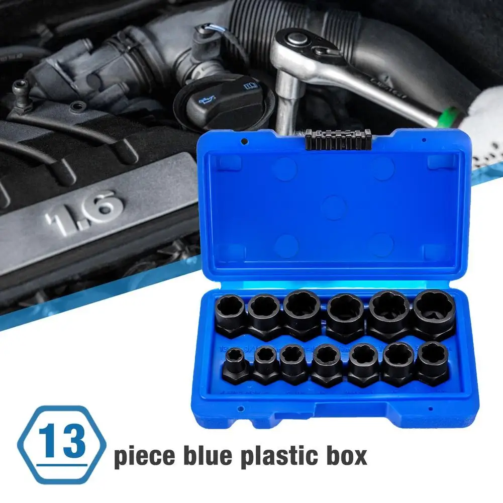 13Pcs Bolt Nut Extractor Set 3/8" Square Drive Nut Remover Socket Tool Wheel Lock Removal Kit For Damaged Frozen Studs Screws