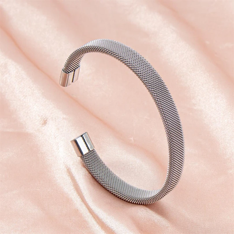 1Pc Proste koraliki ze stali nierdzewnej Twist Cable Wire Bransoletka dla kobiet Kpop Style Punk Otwarty nadgarstek Mężczyźni Bangle Biżuteria Akcesoria — zdjęcie 6