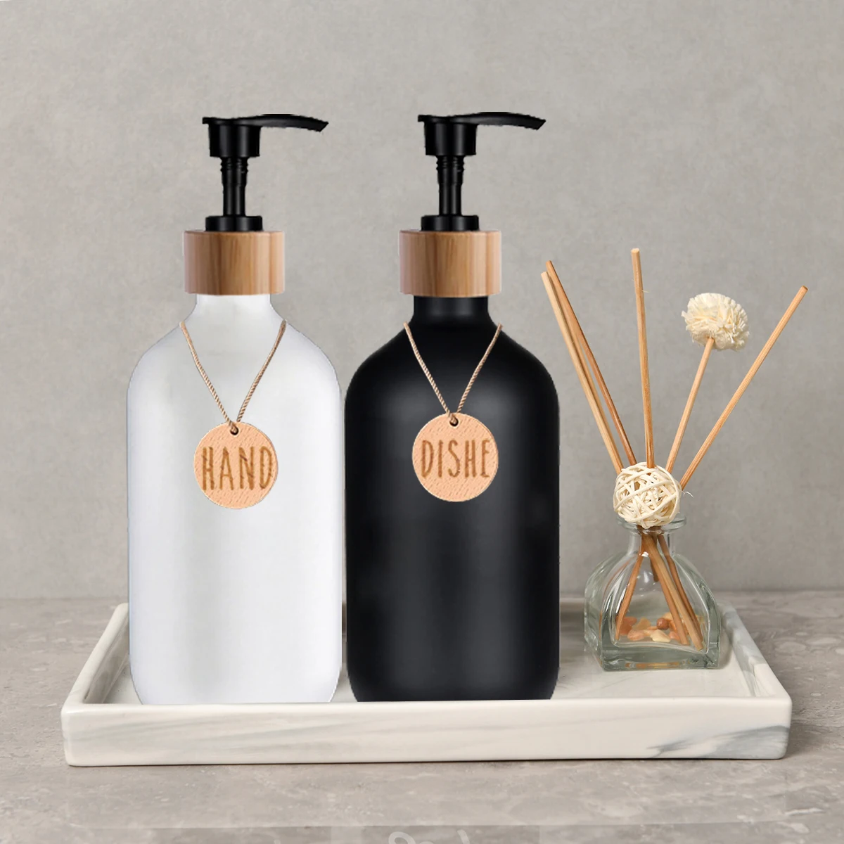 Kitchen Soap Dispenser Contains Hand Soap and Dish Soap Dispenser Sink Countertops Decor Dividing Bottle 500ml