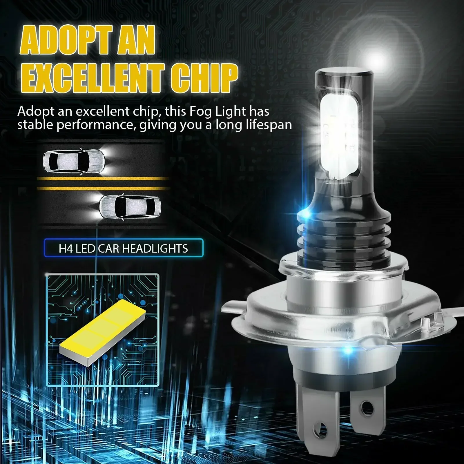 H4 LED Bulb Headlight 3570 CSP Car Fog Light High Beam Day Driving Running Light 240W 6000K White Auto Lamp for VW Audi BMW 12V