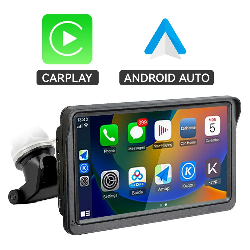 VENBES – przenośne radio samochodowe z 7-calowym ekranem dotykowym, obsługujące bezprzewodowe CarPlay i Android Auto, z funkcją Mirror Link, kamerą cofania, wejściem AUX i portem USB typu C. — 2