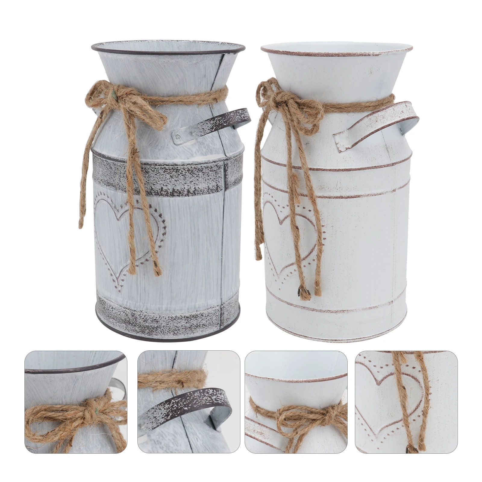 

2Pcs Vintage Iron Flower Bucket Decorative Container for Garden Home nament Simple Environmental Friendly Plant Pot