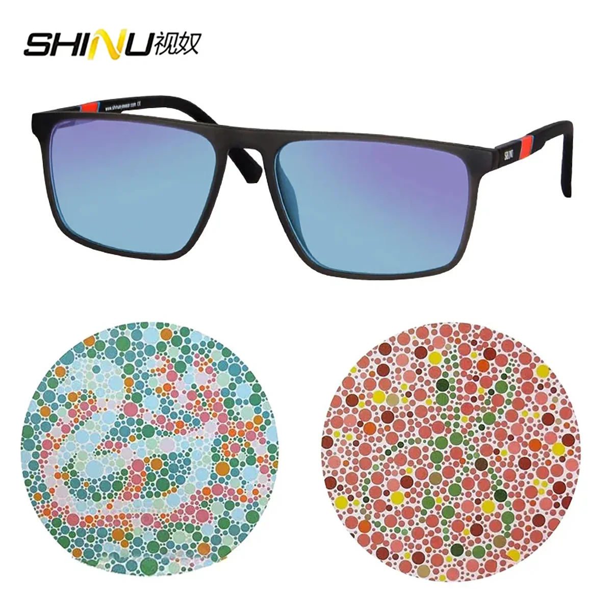 

SHINU Brand Men Color Blindness Glasses Red Green Color Blind Corrective Glasses Colorblind Test Driver's License Eyeglasses Men
