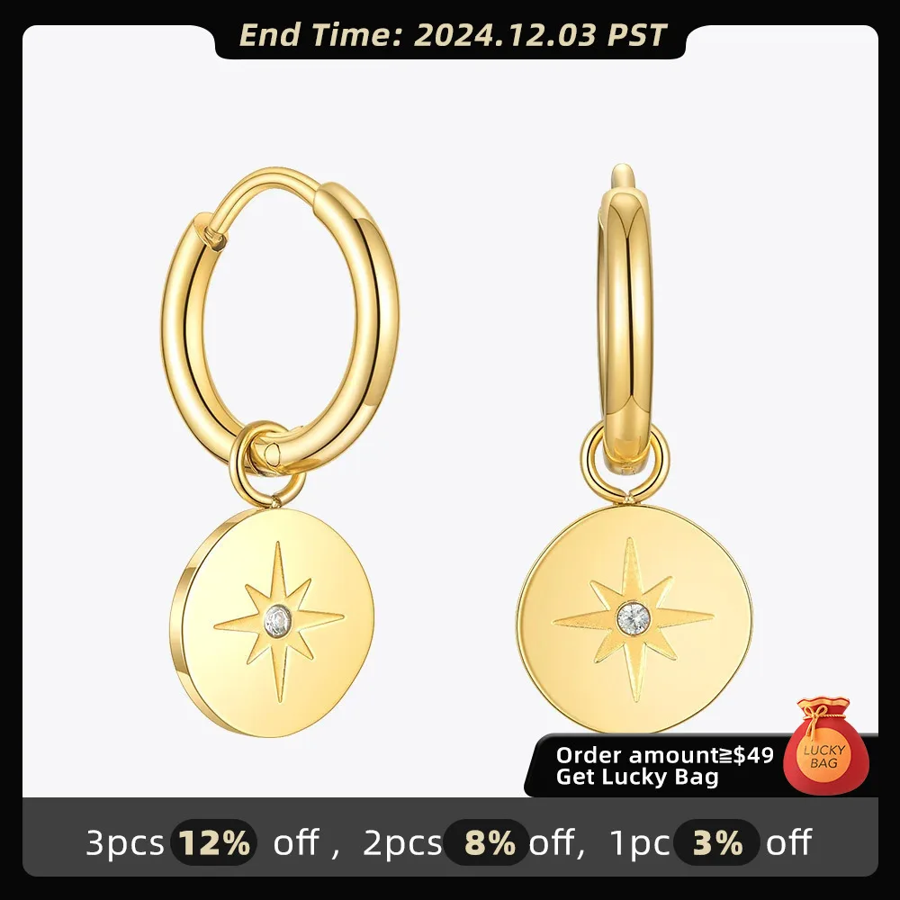 ENFASHION Circle Light Star Drop Earrings For Women Gold Color Earings Stainless Steel Fashion Jewelry Gift Pendientes E201208