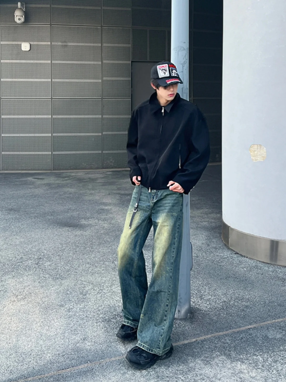 

Retro Wa Blue Men's Jeans Spring Autumn High Street Micro Flare Trendy Straight Leg Trousers Youth Faion Classic Sle