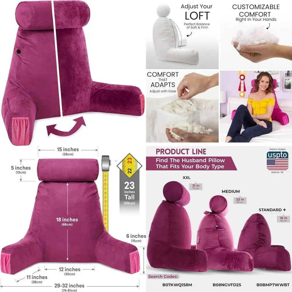 

Medium Reading Bed Pillow with Arms, Premium Shredded Memory Foam for Sitting Up, Aspen Edition Support Pillow