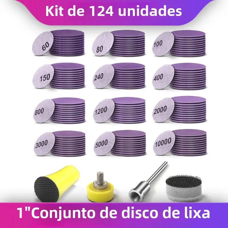 Discos de Lixa de 1 Polegada, 120 Peças, Lixa Úmida/Seca com Fixação por Gancho e Laço, Granulometrias 60-10000, Almofada de Polimento, para Ferramentas Rotativas Dremel, Furadeiras e Retificadoras
