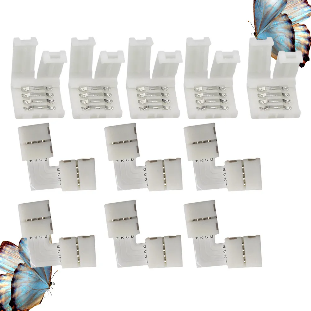 20Pcs Rgb LED Connector Solderless Quick Buckle Connector Color Strip Adaptor L Shape Straight Connectors