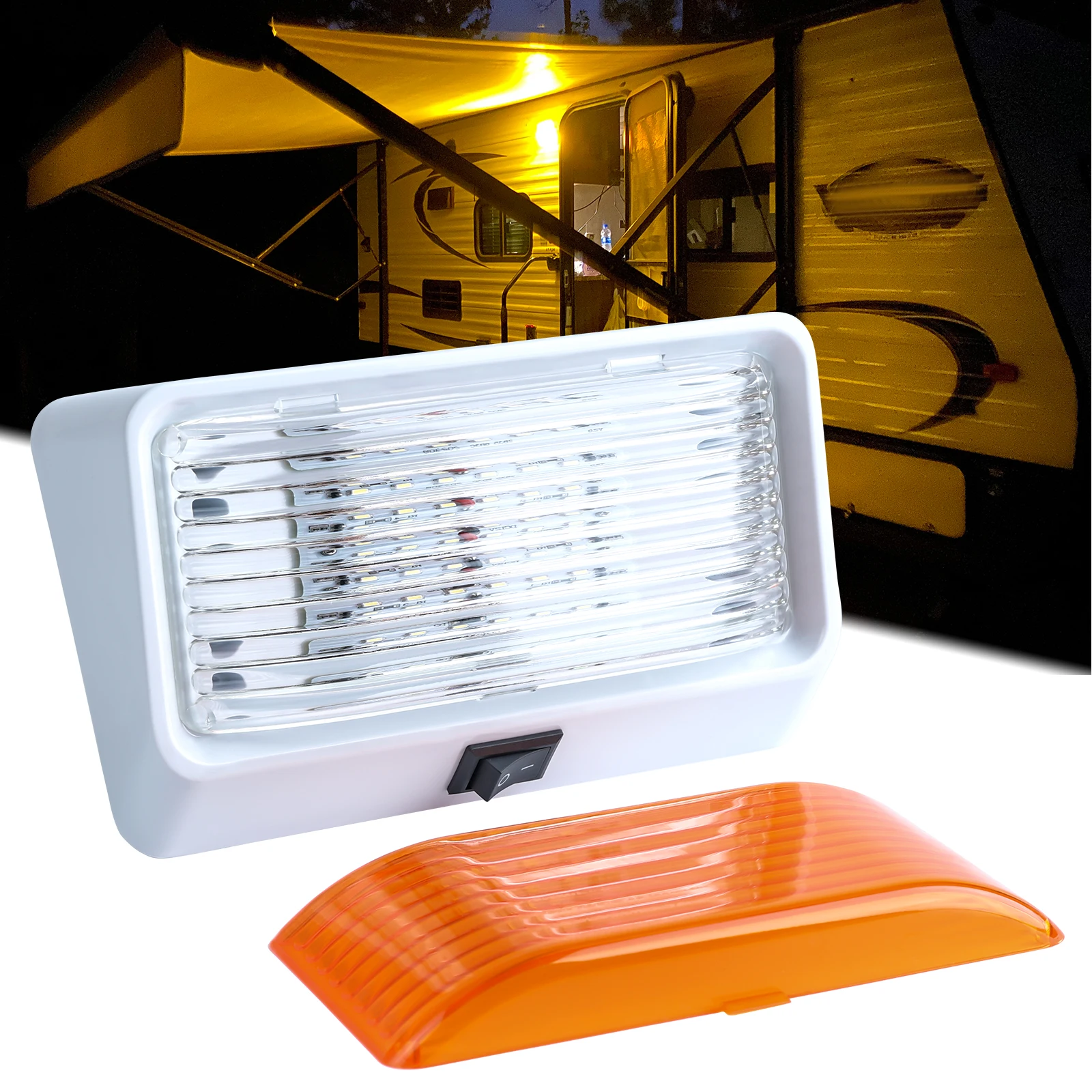 RV Exterior Porch Utility Light with Switch 12V Lighting Fixture Replacement Lighting for Trailers Campers Clear and Amber Lens