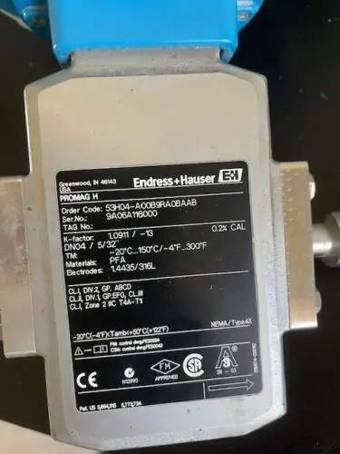 Endress & Hauser 53H04-A00B9RA0BAAB Flow Meter 5/32" ProMag H Flow Transmitter