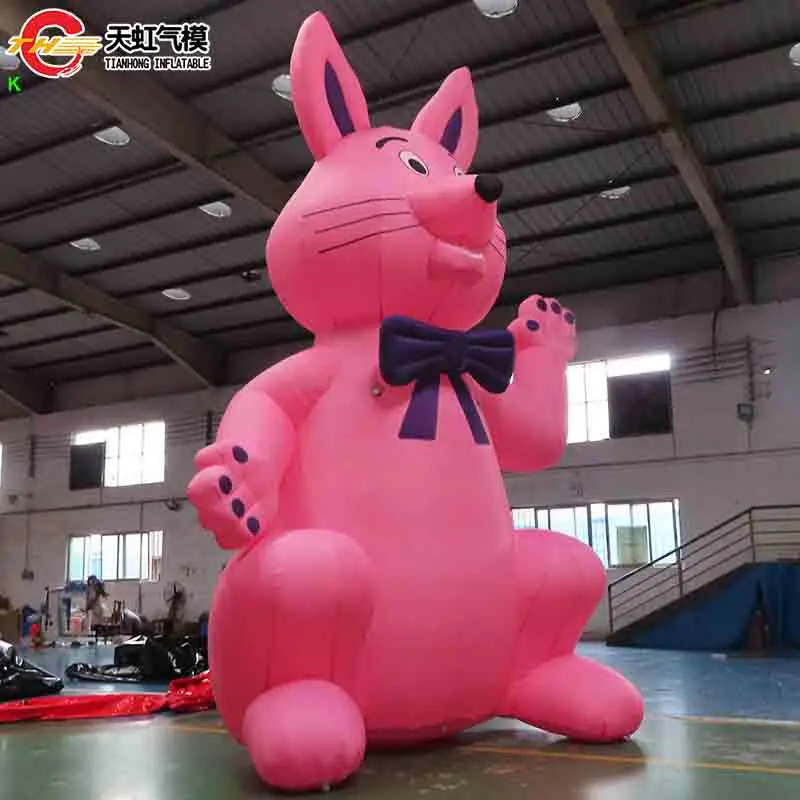 ของตกแต่งเวทีวันหยุดอีสเตอร์ขนาดใหญ่ กระต่ายสีชมพูเป่าลม โมเดลกระต่ายอีสเตอร์เป่าลม ลูกโป่งลม
