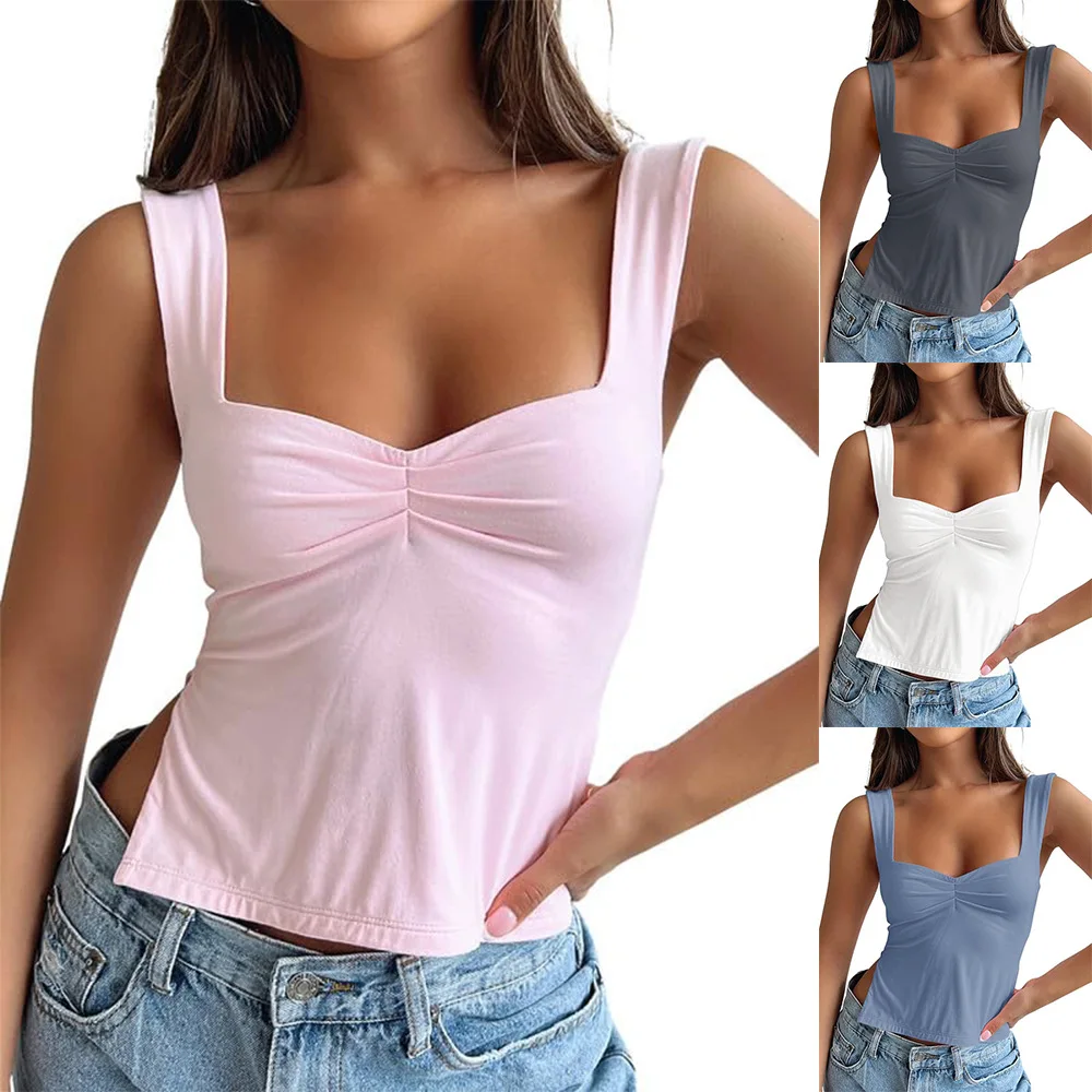 Women's Summer Vest Top New 2025 Fashion Y2k Small Tank Top Sexy Spicy Girl Tight Top Women's Solid Color Slim Elastic Vest