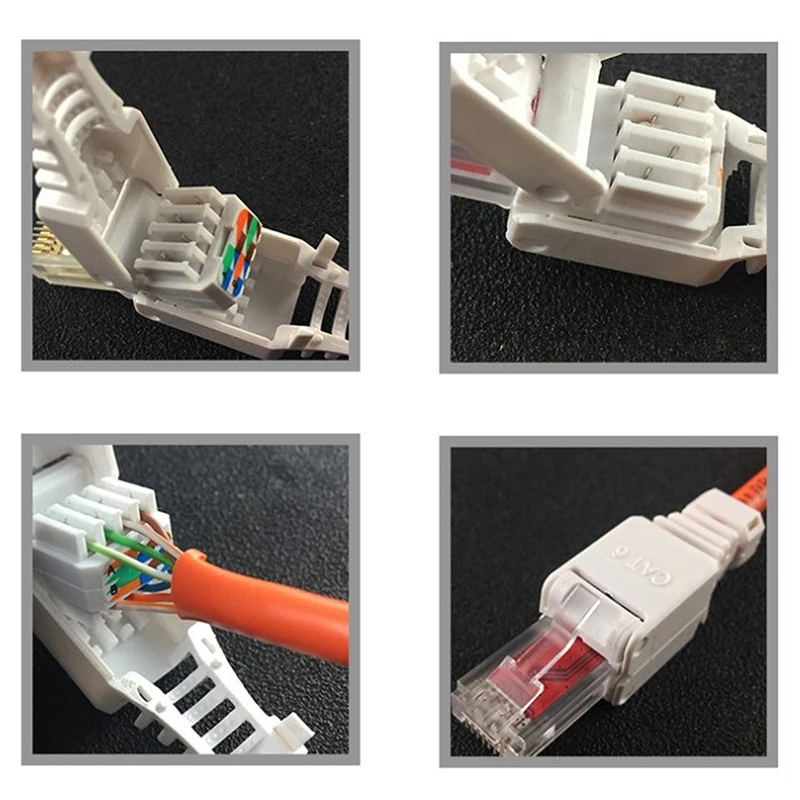 Conector blanco sin herramientas RJ45, conectores sin crimpado, Conector de cabeza de Cable Ethernet CCTV