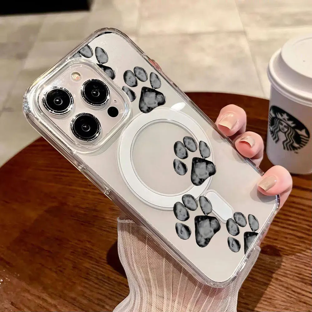 Funda Magnética de Silicona con Diseño de Huella de Perro para iPhone 16 17 15 Pro Max 13 14 12 11 Pro Max 16 15 14 Plus Air 16E 17E