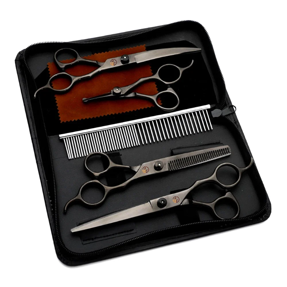 

Professional Stainless Steel Rounded Tip Sharp Dog Grooming Scissors Set with Pet Grooming Comb in Kit