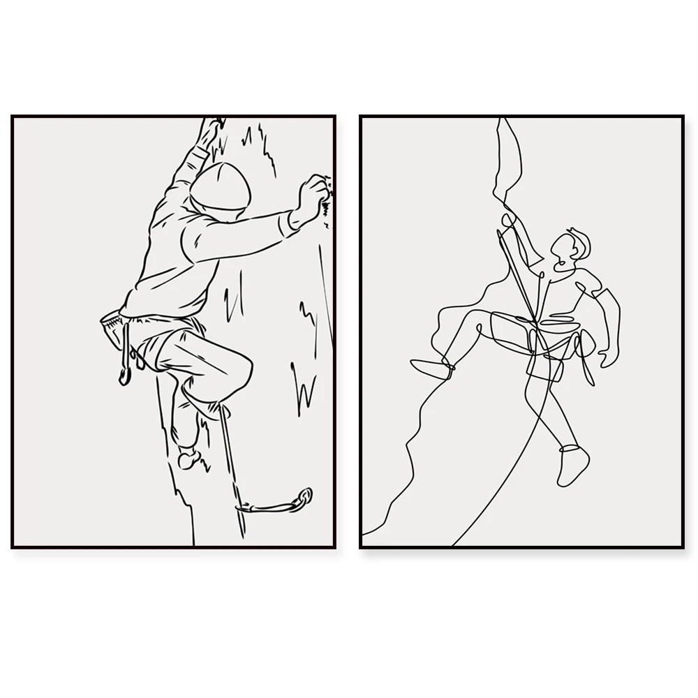 Rock climbing line art, extreme sport print, minimalist printable poster line outline, mountain climber gift