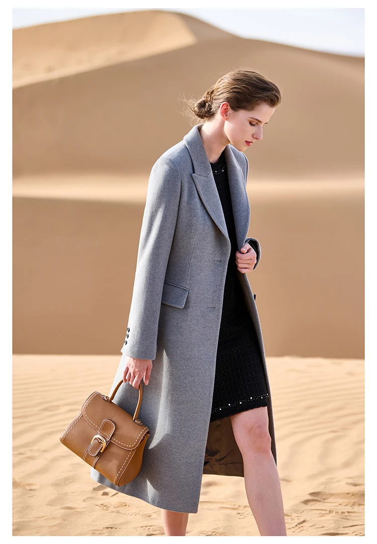 High-end Double-sided Cashmere Autumn Winter Women's Coat Euro-American Style Grey Wool Medium Long Woolen Coat Good quality