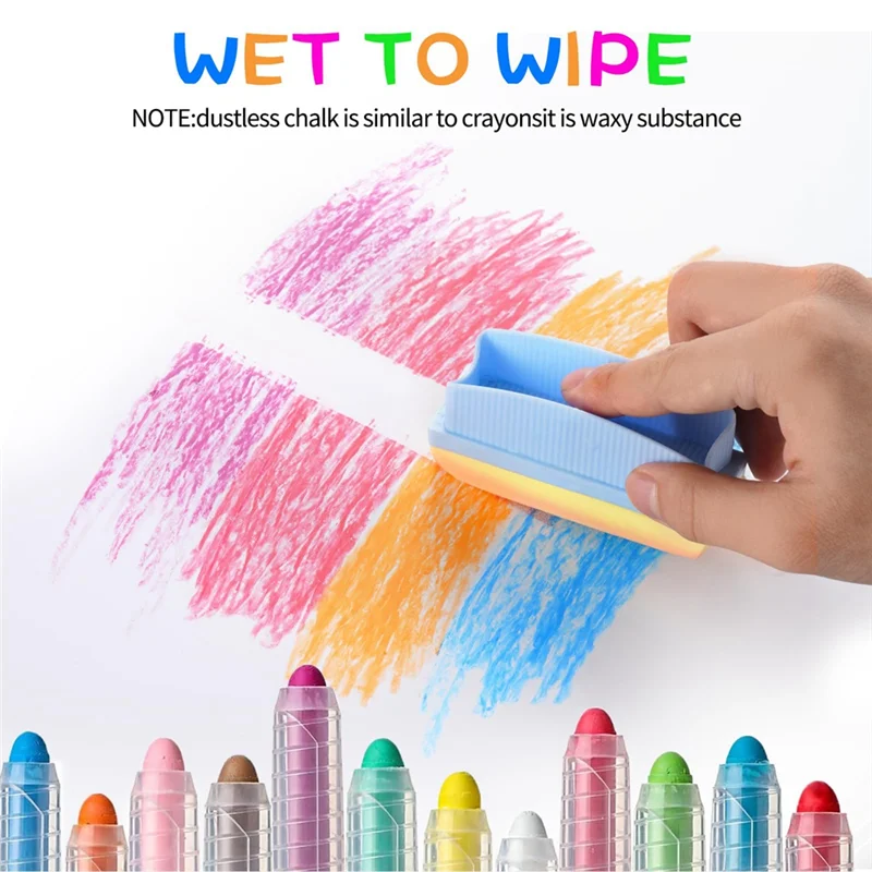 

A41Z-15Pcs Dustless Chalk Set With Chalkboard Eraser, Colored Chalk With Holder,Color Sidewalk Chalk For Kids, Chalk Paint