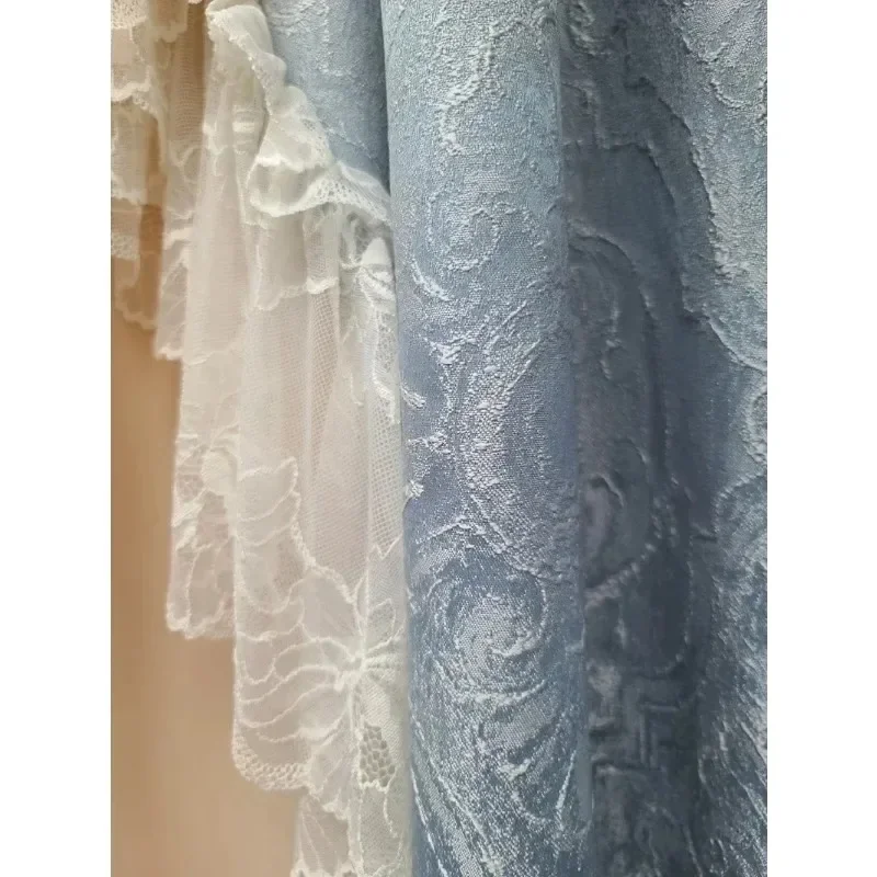 

French Light Luxury Rococo High-end Velvet Full Shading Lotus Leaf Retro Luxury Palace Curtains for Living Dining Room Bedroom