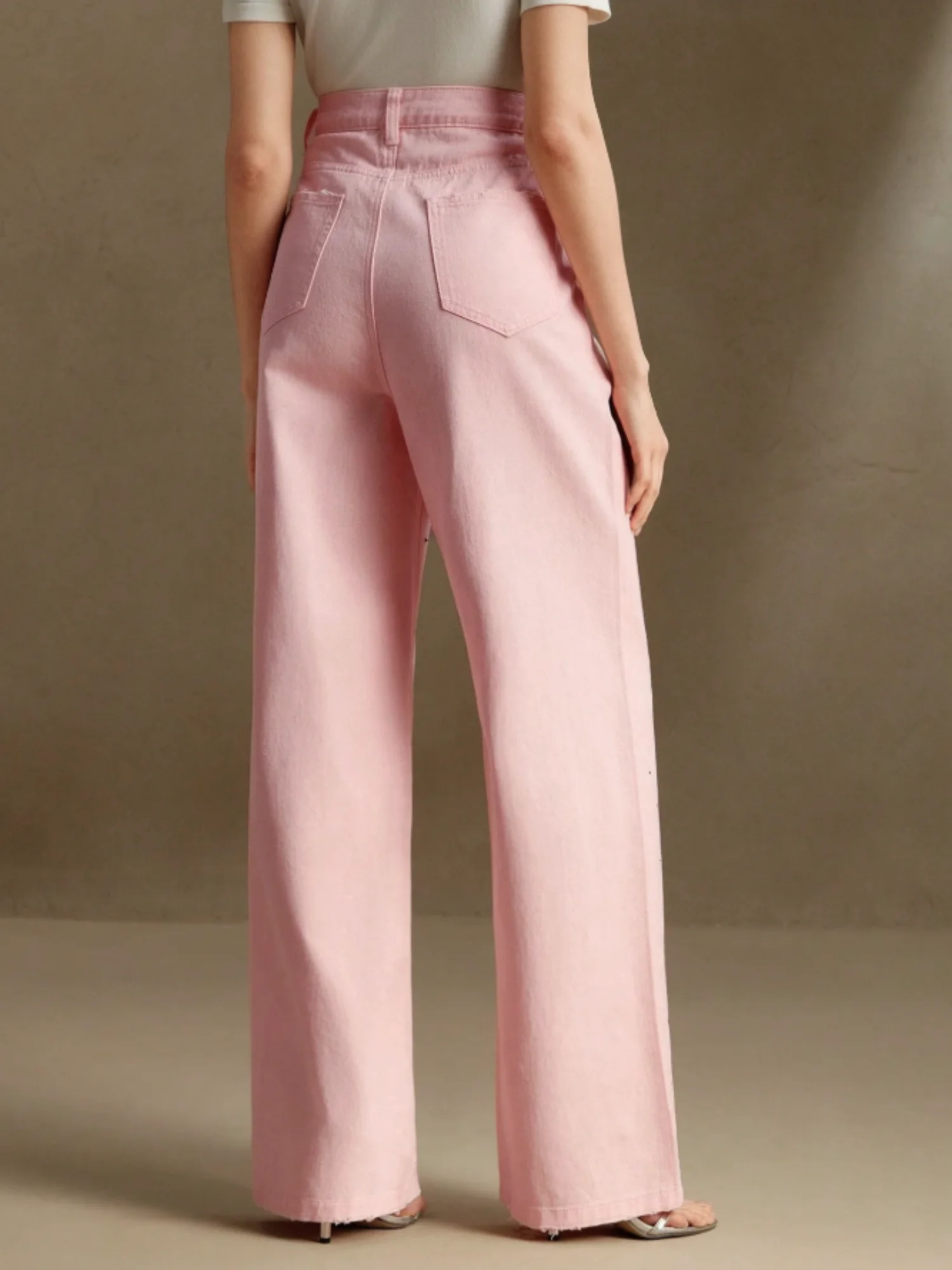 2025 autumn new style Pink women's wide-leg jeans with colorful diamond design loose fit slimming effect and good draping