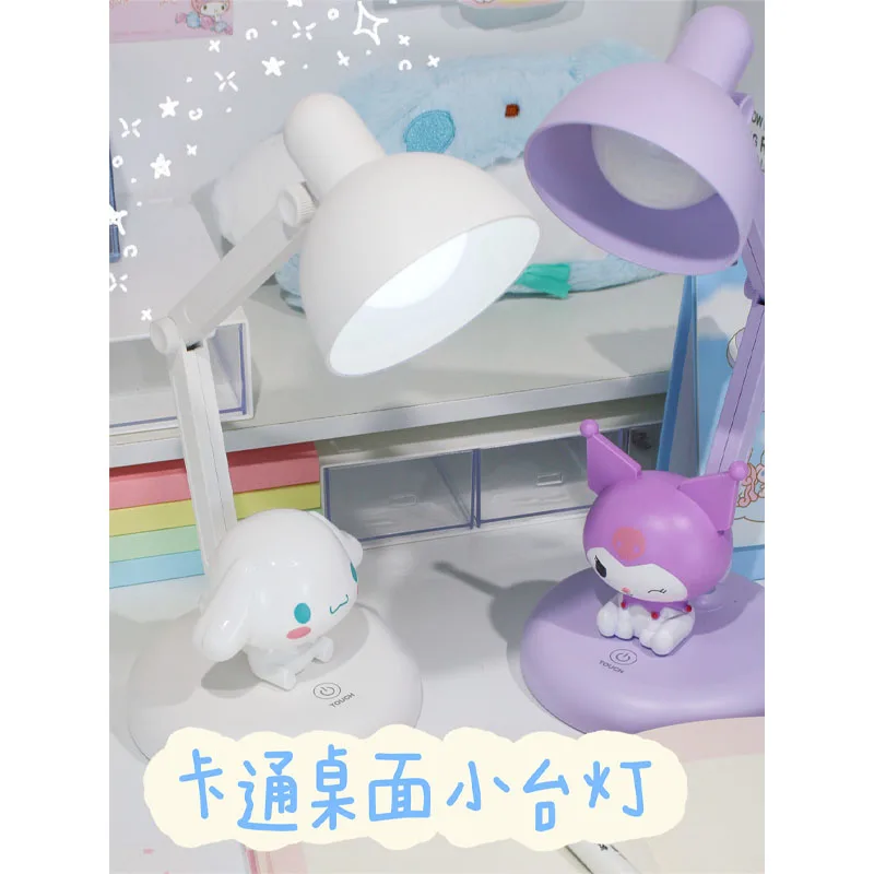 LED Desk Lamp Kawaii My Melody Kuromi Cinnamoroll Usb Rechargeable Touch Desk Lamp Anime Sanrio Cute Eye Protection Night Light