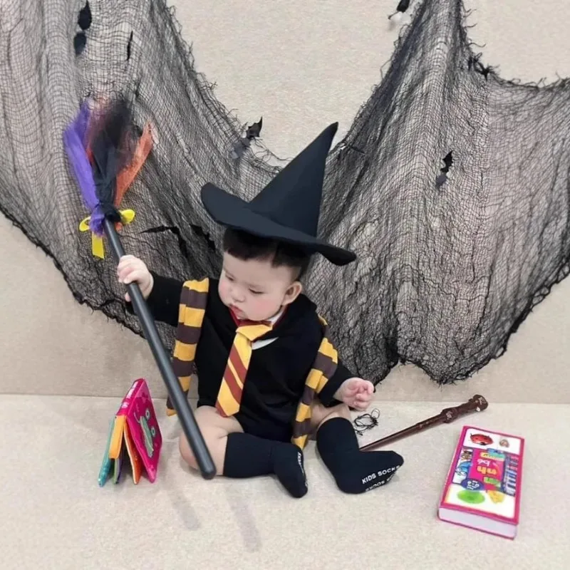 Korean Baby Romper Outfit Infant Boy Magic School Uniform Halloween Fancy Dress Up Baby Girl Wizard Witch Costumes