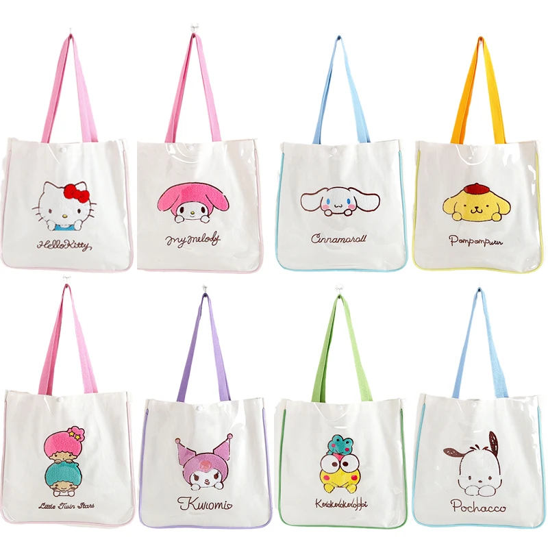 Kawaii Anime Cinnamoroll My Melody Kuromi KT Sanrios Cute Cartoon Embroidered Doll Shoulder Canvas Bag Casual Tote Birthday Gift