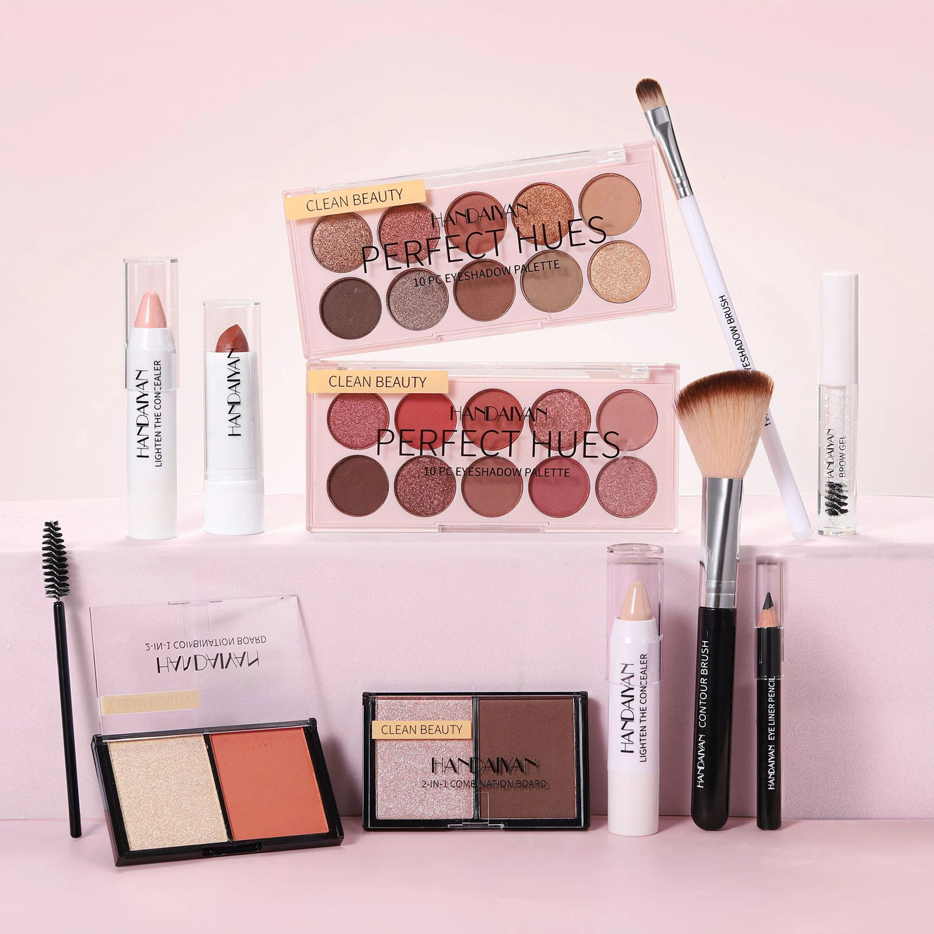 Set trucco 11 pezzi, rossetto, ombretto, correttore, mascara per sopracciglia, set lucidalabbra