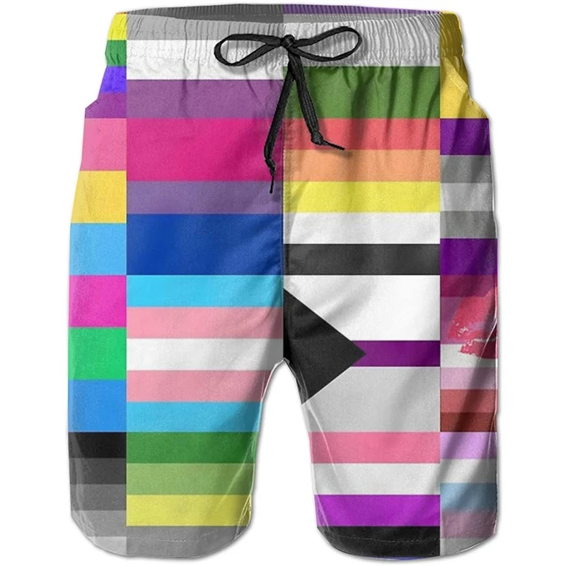 Rainbow Colors LGBT 3d Printed Shorts For Men Women Color Blocks Short Pants Streetwear Love Shape Sports Fitness Swim Trunks