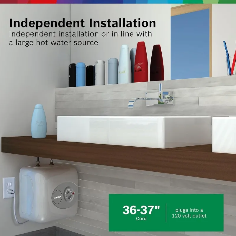 BOSCH Electric Mini-Tank Water Heater Tronic 3000 T 2.5-Gallon (ES2.5) - Eliminate Time for Hot Water - Shelf