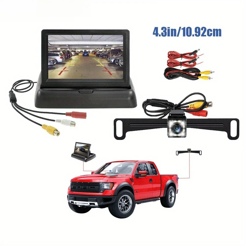 4.3-inch foldable display with rearview mirror mount kit, portable and easy to install for SUVs, cars, and RVs