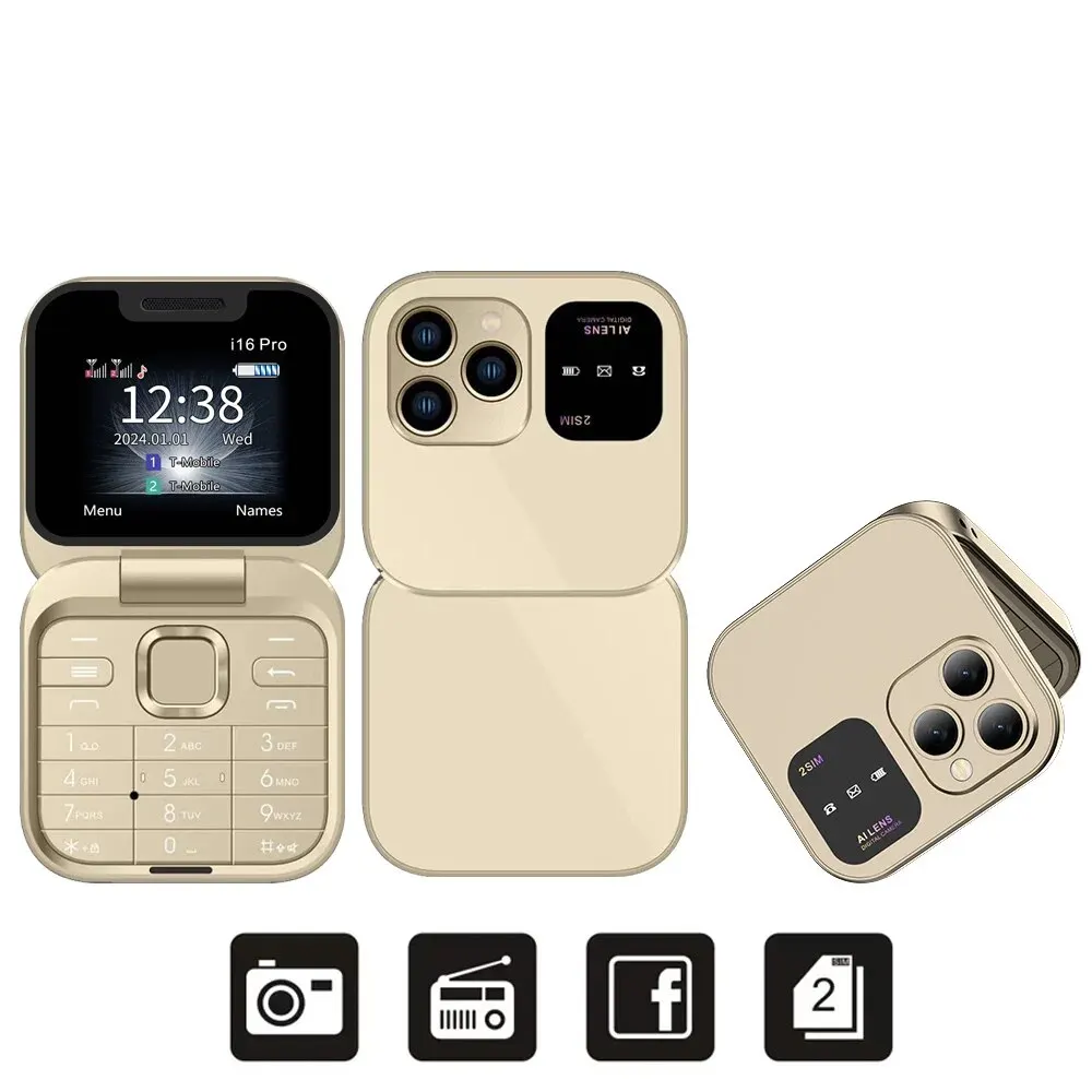 SERVO I16 Pro MIni Fold mobiele telefoon 2G GSM Dual SIM-kaart Speed Dial Video Player Magic Voice 3,5 mm Jack FM Kleine Flip mobiele telefoon