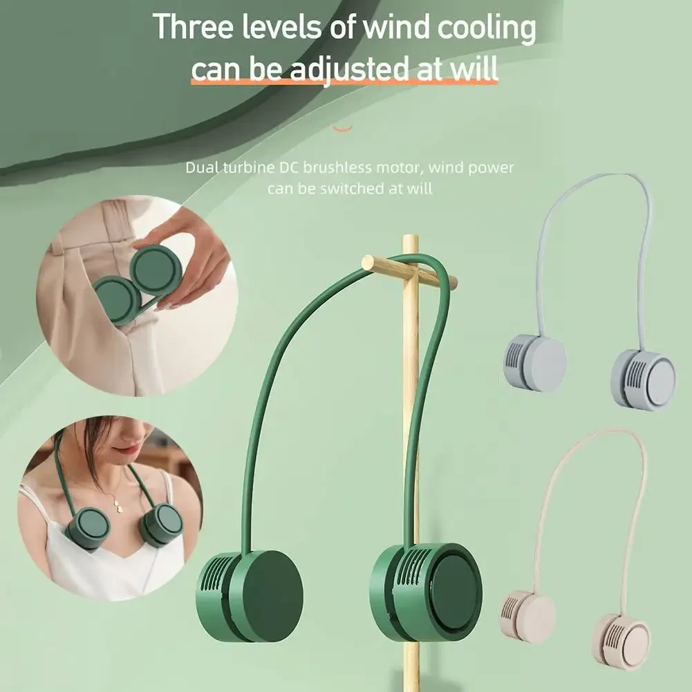Fan 1600mAh Hanging Neck Fan Mini Portable Bladeless Electric Fan Rechargeable Air Cooler Quiet 3 Speed Summer for Sport Fan