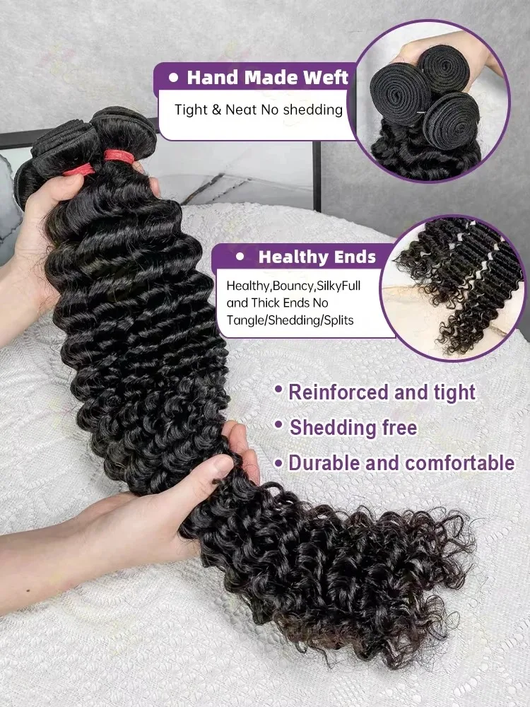 Deep Wave Human Hair Bundle Curly Hair Weaving 30 32Inch 16A Natural Water Wave 3/4 Pcs Bundles Extensions Double Weft For Women image 3