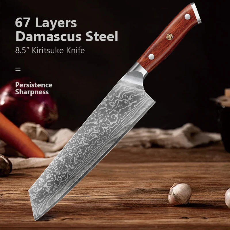 8.5' Professional Kiritsuke Knife Damascus Steel Japanese Forged Chef Knives Super Sharp Cutting Meat Vegetable Rosewood Handle