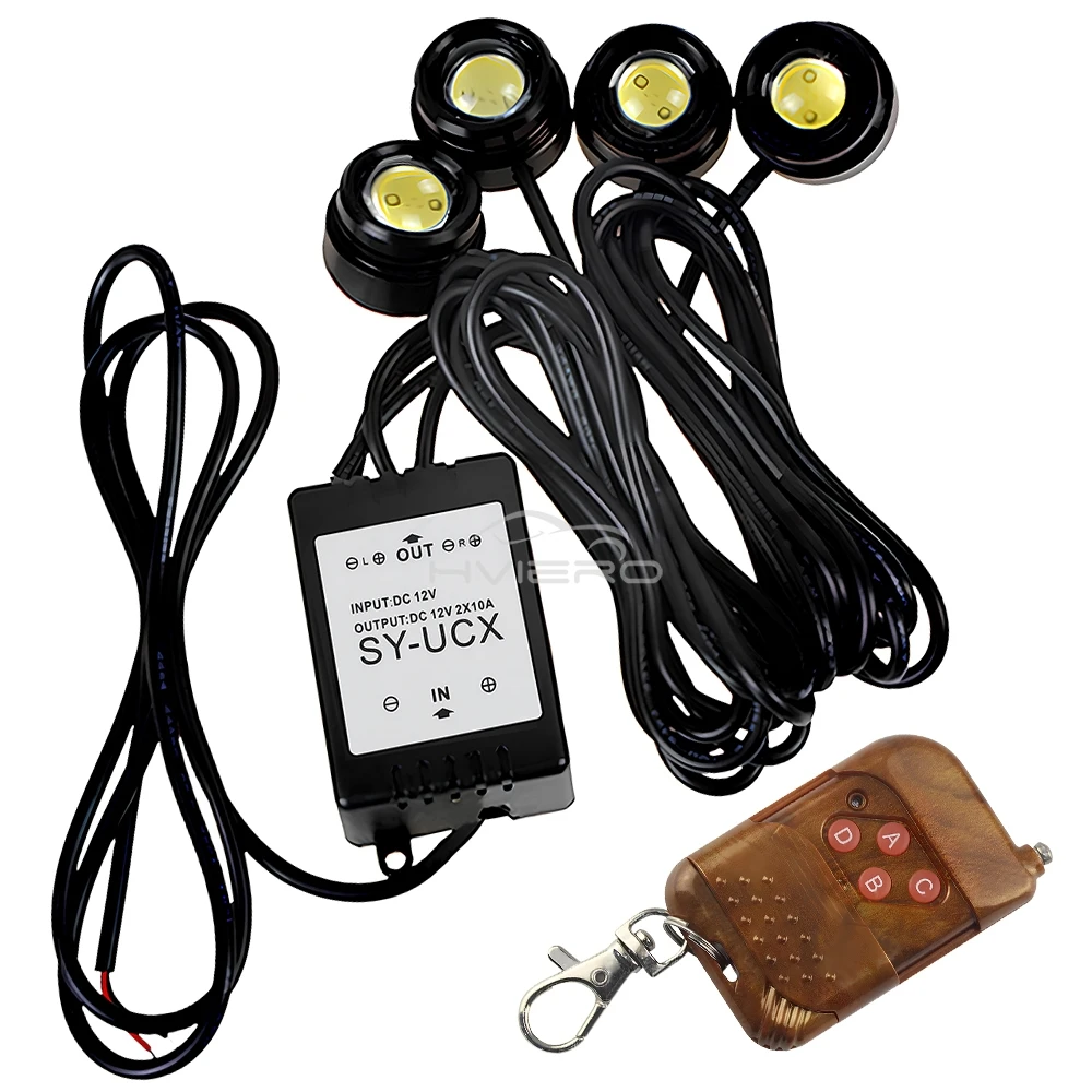 4 in1 Car LED Network Flash Wireless Remote Control Day Running DRL Eagle Eye One Tow Four 16 Mode Truck Motorcycle DC 12V Light