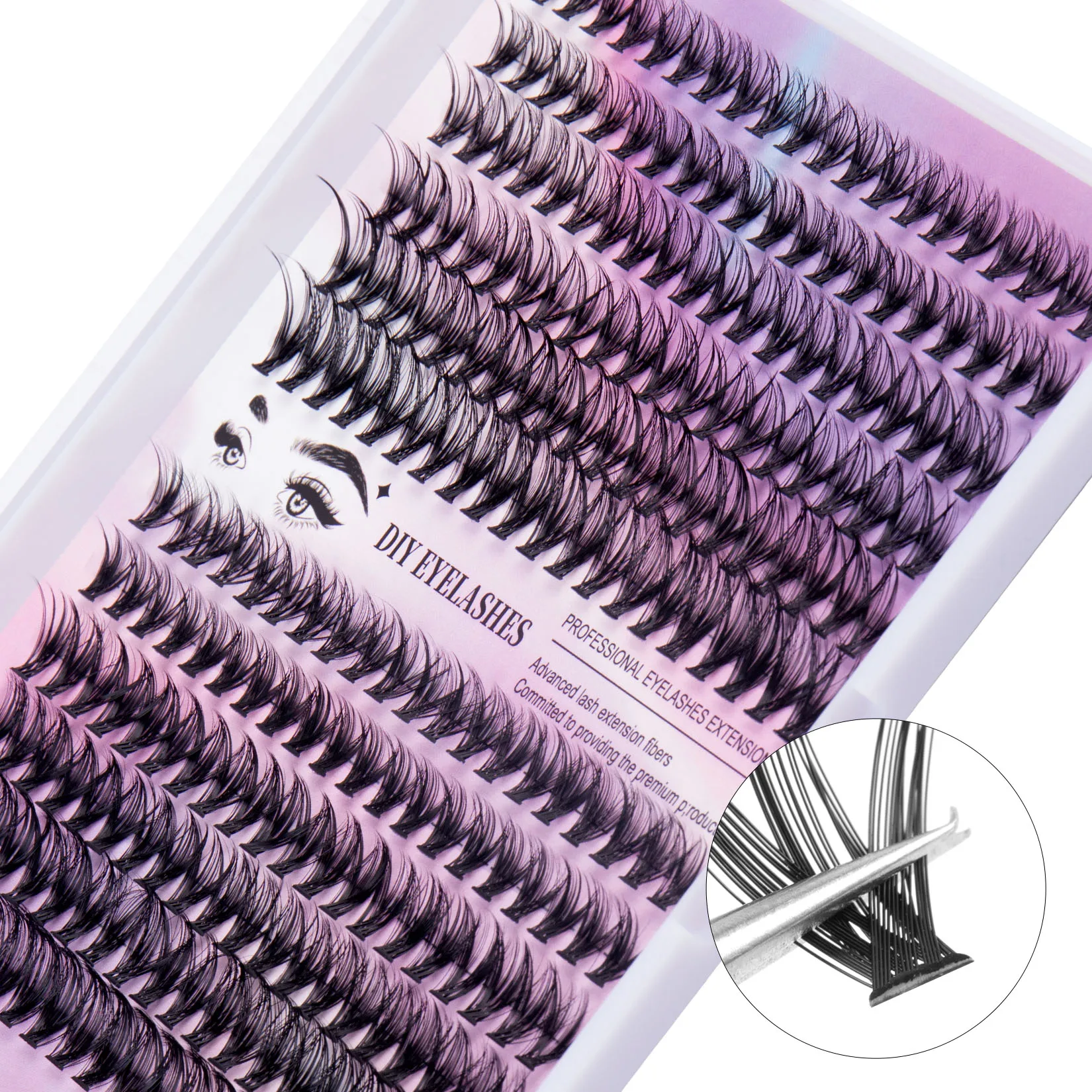 PRAECLARUS 12Rows(240PCS) DIY Cluster Eyelash Extension Set With Bond&Seal 30P mix 40P D Curl 9-16mm Mixed Lashes Extension Long