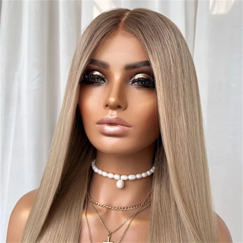 Free Part Ombre Caramel Blonde HD Lace Front Wig High Quality Synthetic Wig 28 Inch Soft Long Straight Wig Heat Resistant Fiber