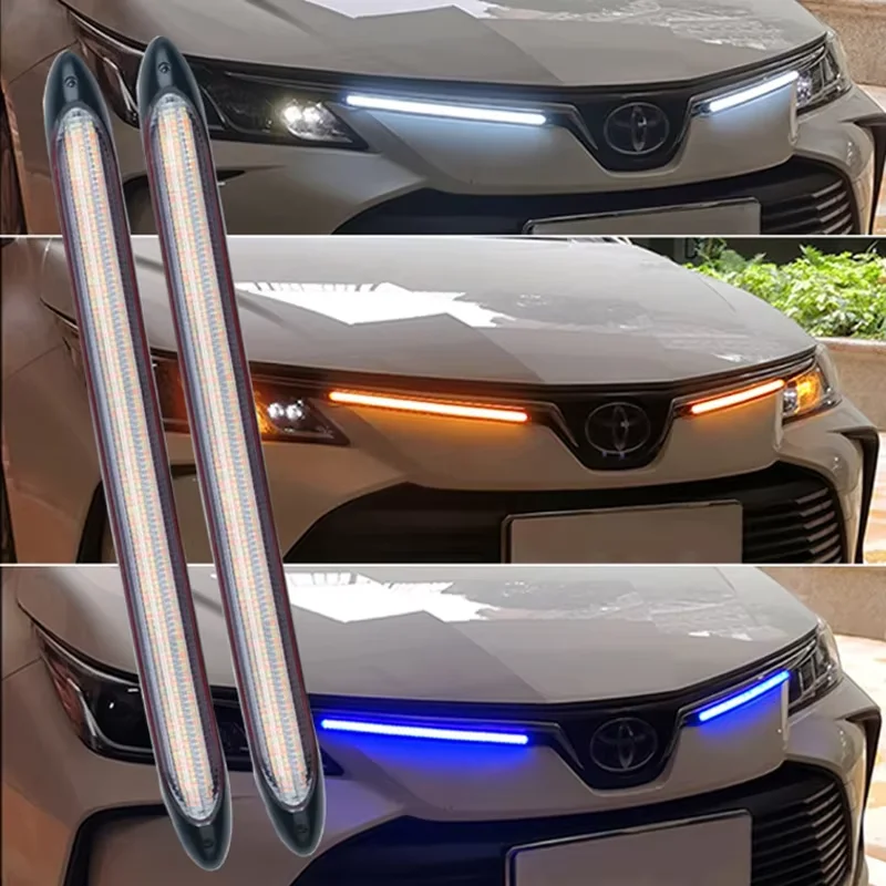 

2pcs LED DRL Car Daytime Running Light Flexible Waterproof Strip Auto Headlights White Turn Signal Yellow Brake Flow Lights 12V