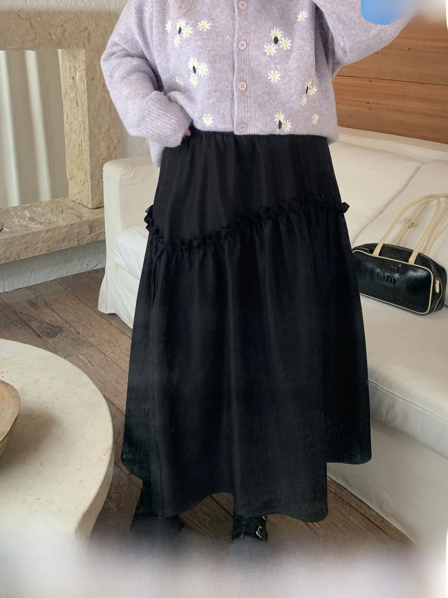 

Bla High Waist A-Line Midi Skirt for Women with Knot Wood ain Spring Slimming plus Size Women's Skirt