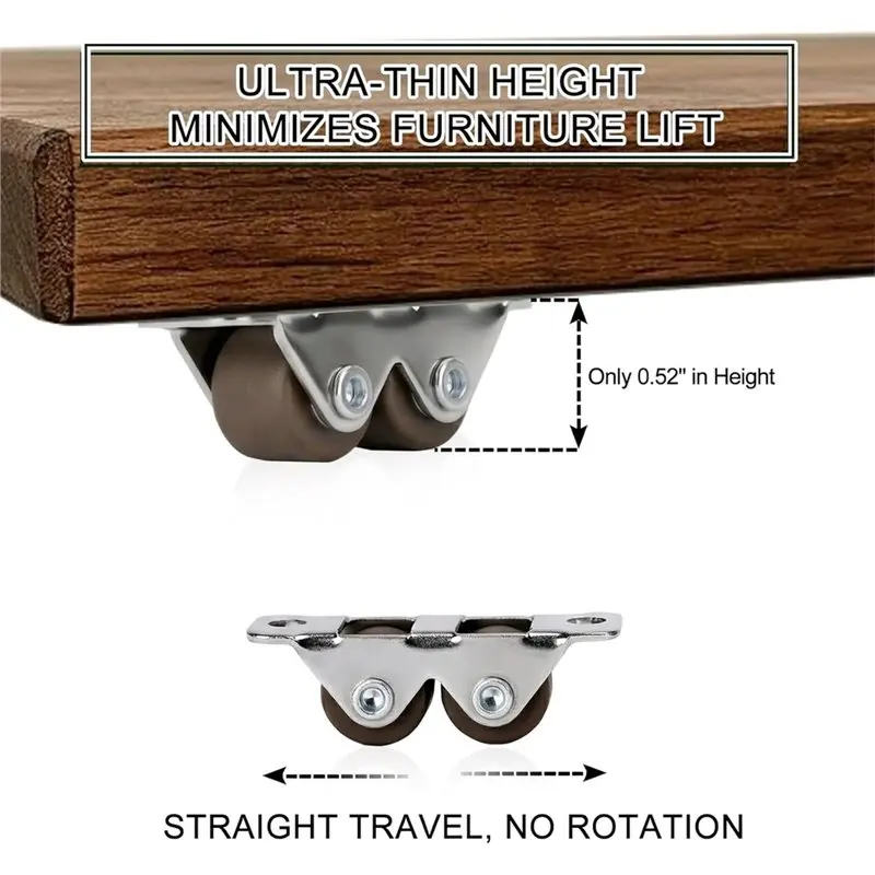 B23B Mini Casters 1/2 Inch Fixed Rigid Small Double Roller Caster Wheels For Underbed Drawers, Furniture, DIY(8 Pcs)