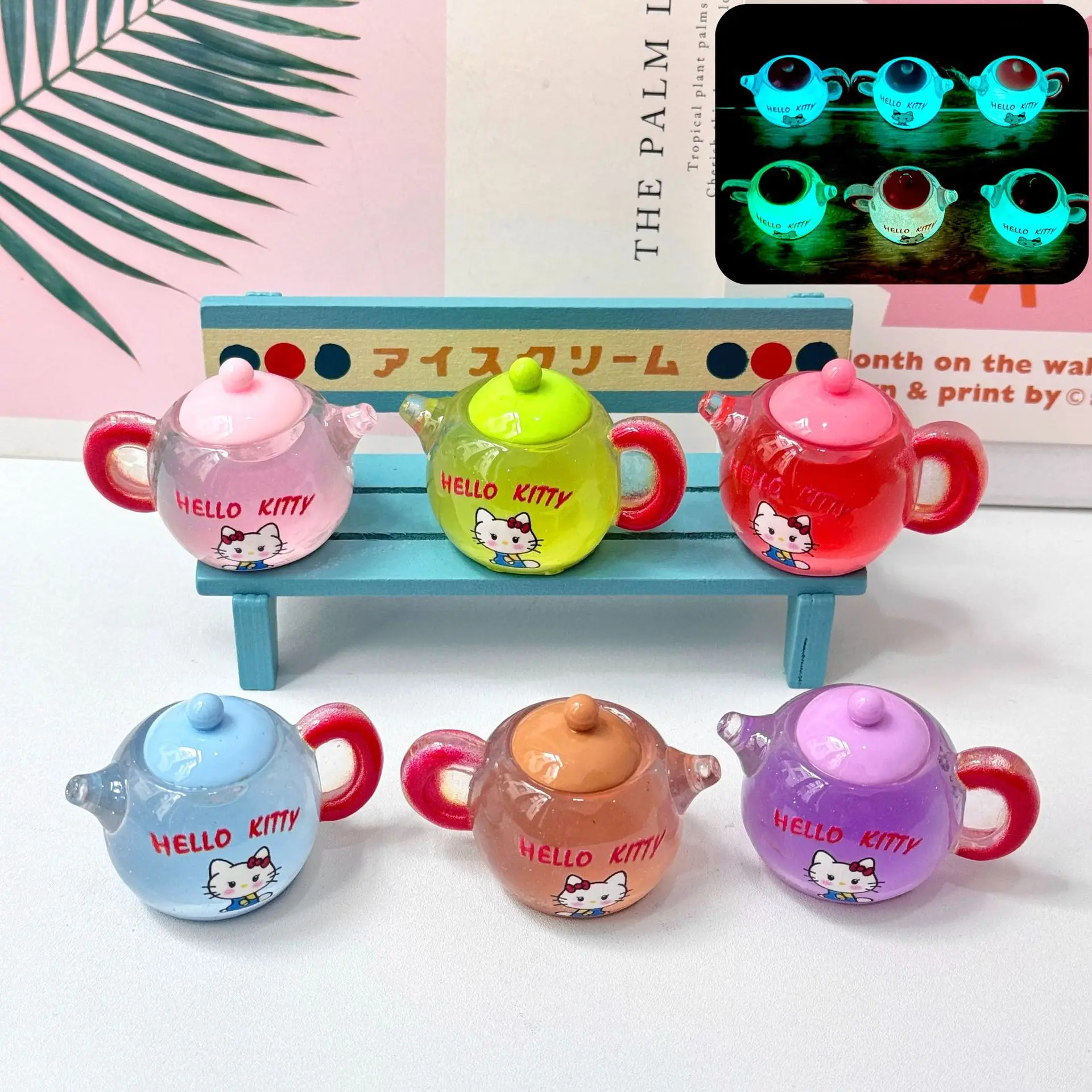 

Luminous KT tea pot DIY decorative pendant keychain cultural gift resin accessory creative display piece