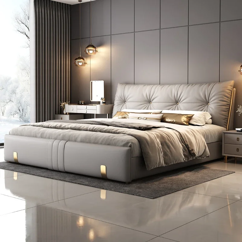 

Gray Leather Double Bed Luxury Backrest Queen Floor Storage Bedroom Beds King Lift Modern Adults Camas De Dormitorio Furniture