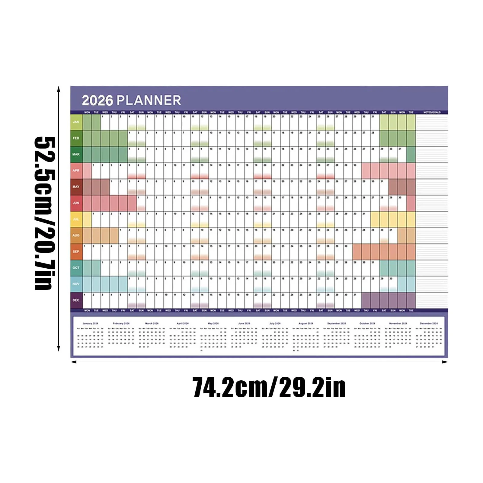 جديد 2026 مخطط مثبت على الحائط تقويم دائري عام تصميم ملون جميع أشهر في تقويم مخطط لمدرسة المنزل 74*52 سنتيمتر